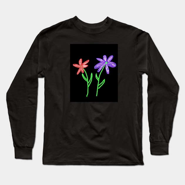 Neon Flowers Long Sleeve T-Shirt by JustSayin